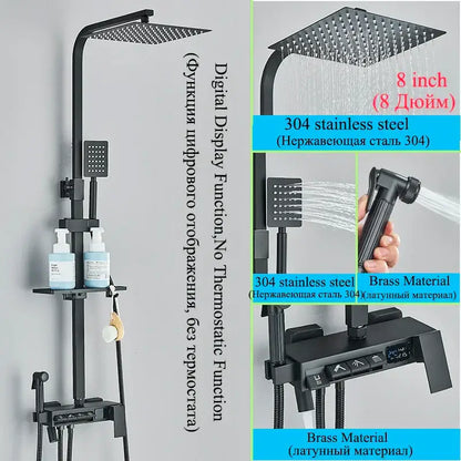 Modern matte black shower faucet set bathroom digital rainfall column
