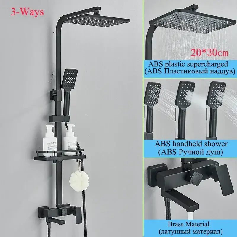 Modern matte black shower faucet set bathroom rain shower system