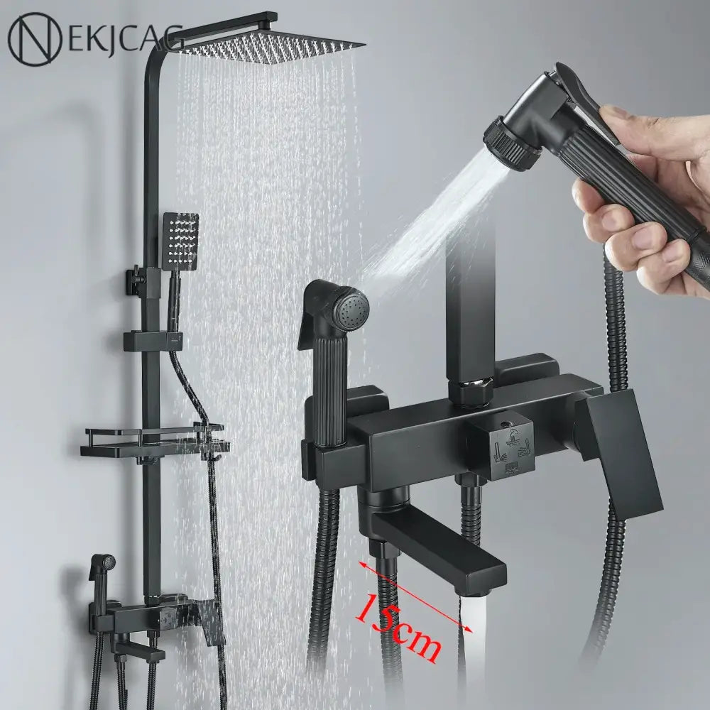 Modern matte black shower faucet set bathroom rain shower system