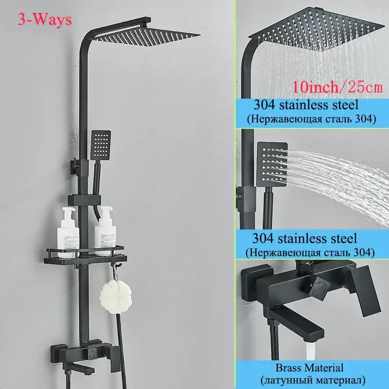 Modern matte black shower faucet set bathroom rain shower system