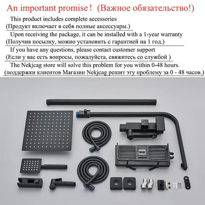 Modern matte black shower faucet set bathroom rain shower system