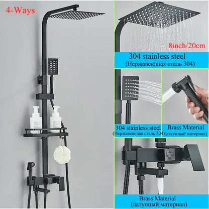Modern matte black shower faucet set bathroom rain shower system