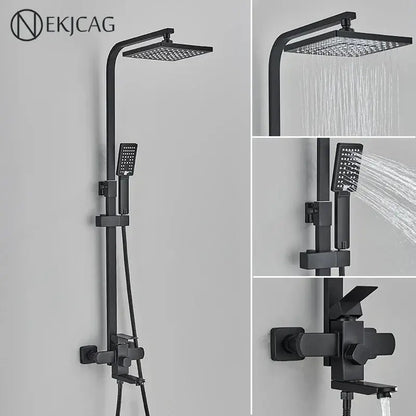 Modern matte black shower faucet set with waterfall bathtub tap