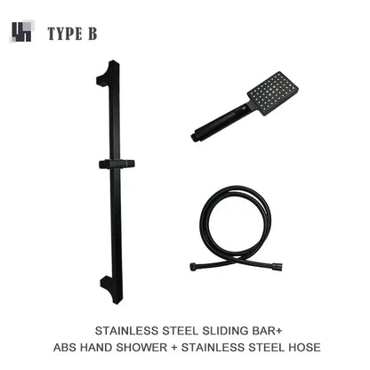 Modern matte black shower slider rail set bathroom rainhead