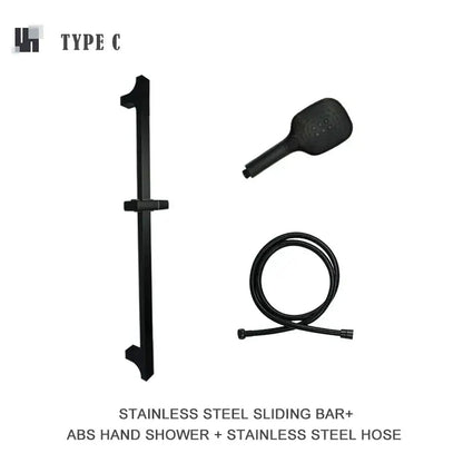 Modern matte black shower slider rail set bathroom rainhead