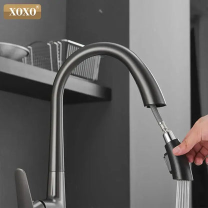 Modern matte black single handle pull out kitchen faucet