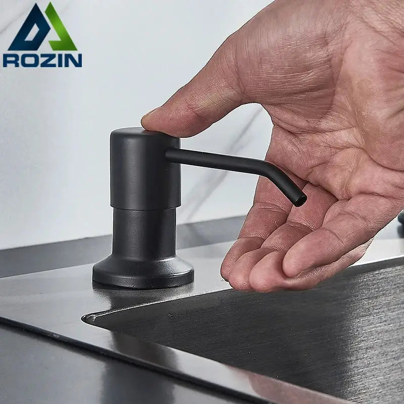 Modern matte black soap dispenser with stainless steel head kitchen
