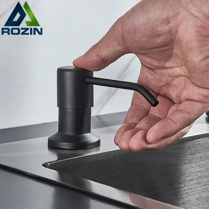 Modern matte black soap dispenser with stainless steel head kitchen