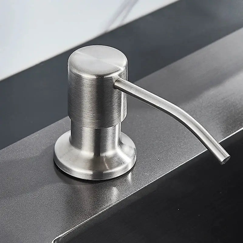 Modern matte black soap dispenser with stainless steel head kitchen