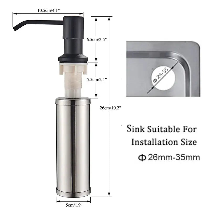 Modern matte black soap dispenser with stainless steel head kitchen