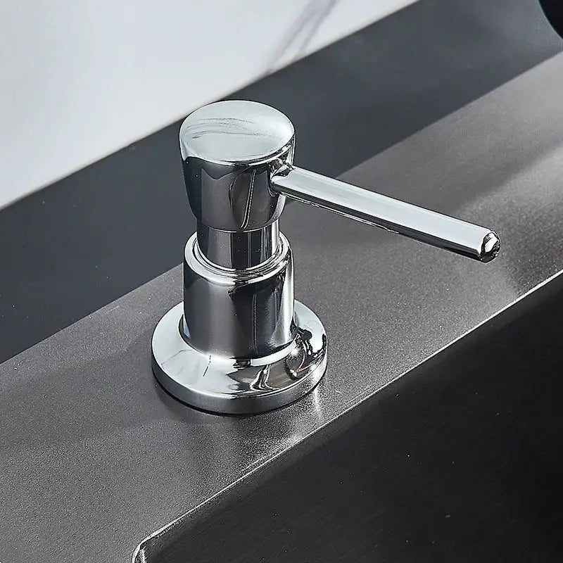 Modern matte black soap dispenser with stainless steel head kitchen
