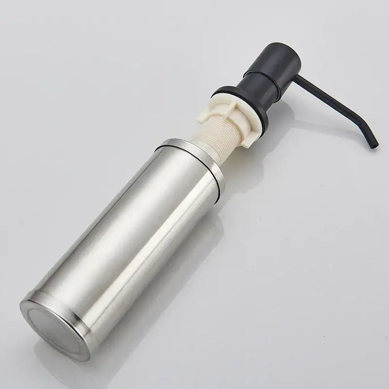 Modern matte black soap dispenser with stainless steel head kitchen