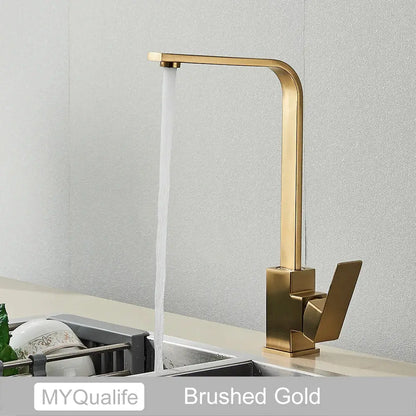 Modern matte black square kitchen faucet hot and cold mixer tap