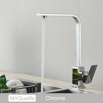 Modern matte black square kitchen faucet hot and cold mixer tap