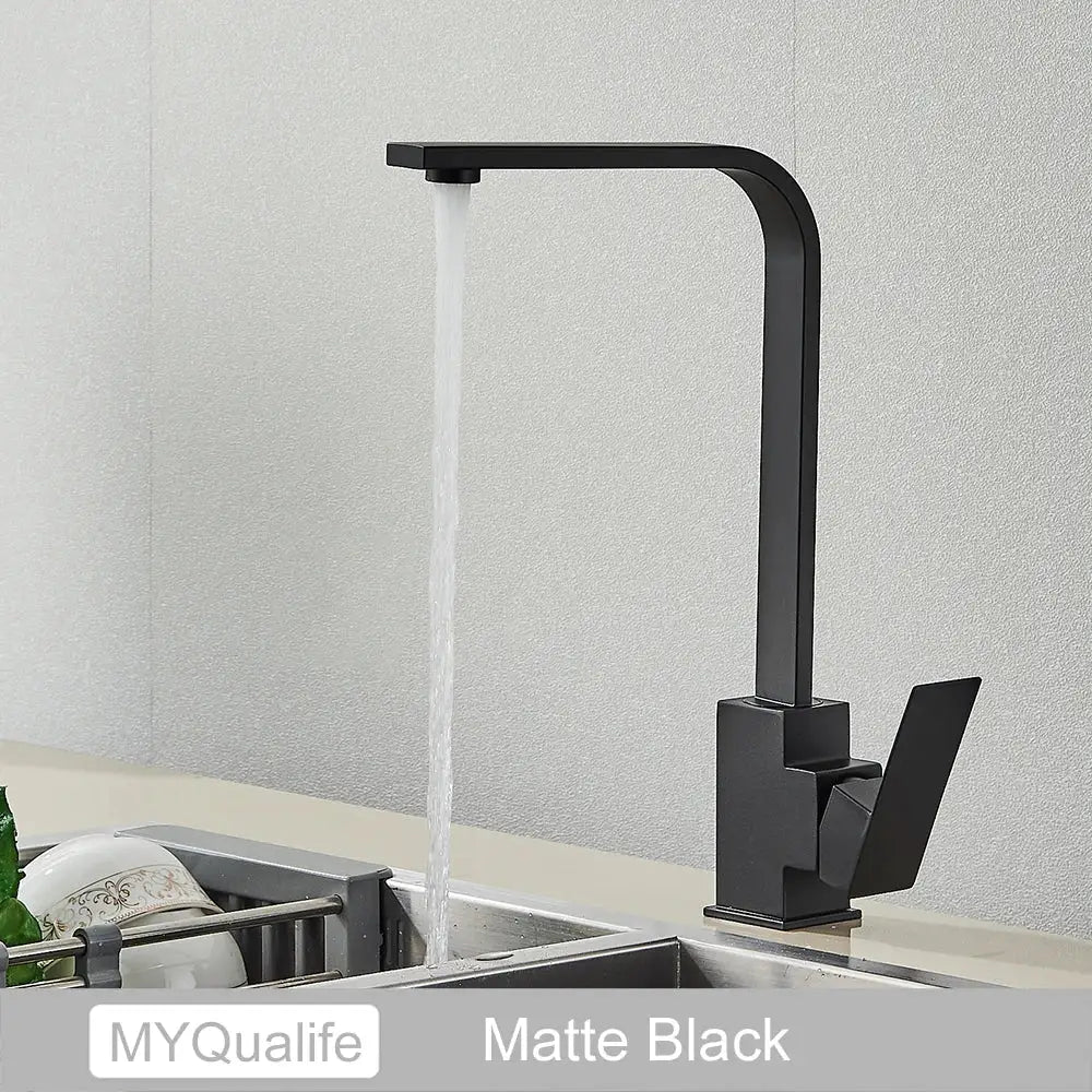 Modern matte black square kitchen faucet hot and cold mixer tap