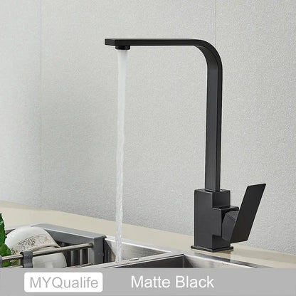 Modern matte black square kitchen faucet hot and cold mixer tap
