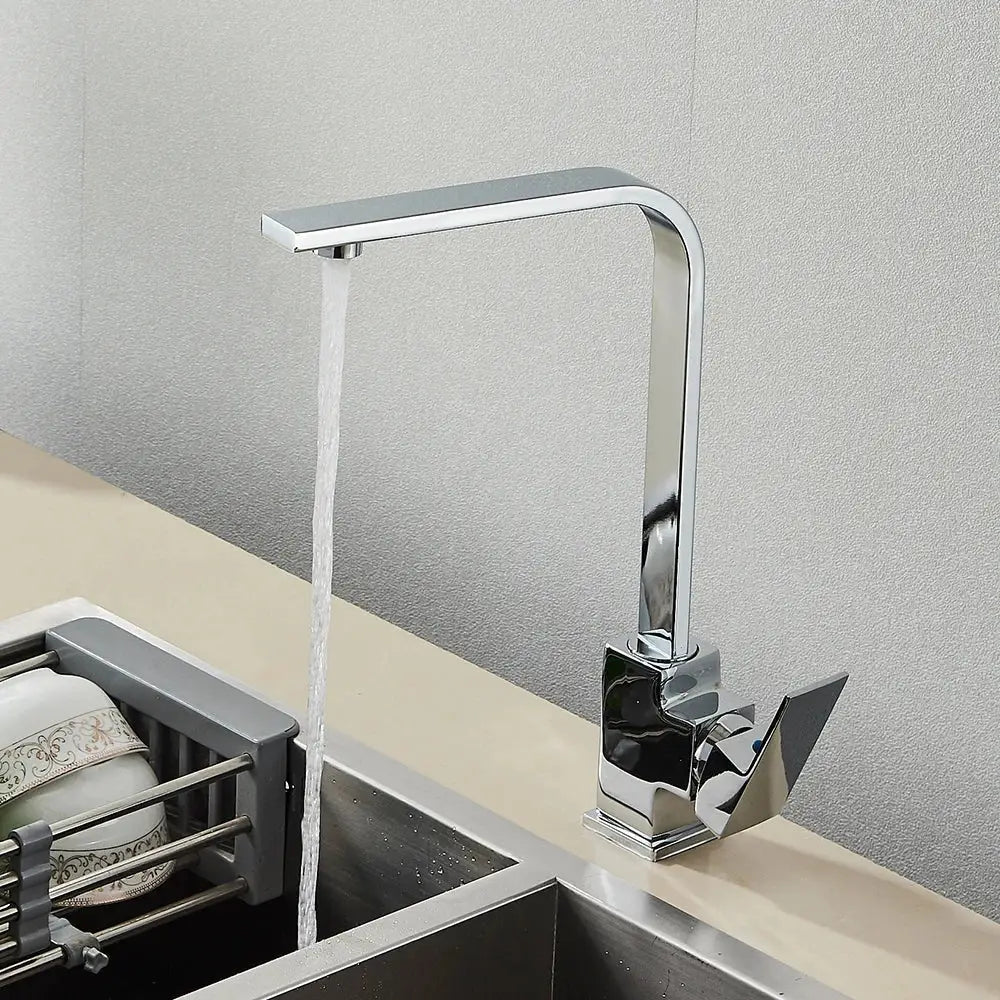 Modern matte black square kitchen faucet hot and cold mixer tap