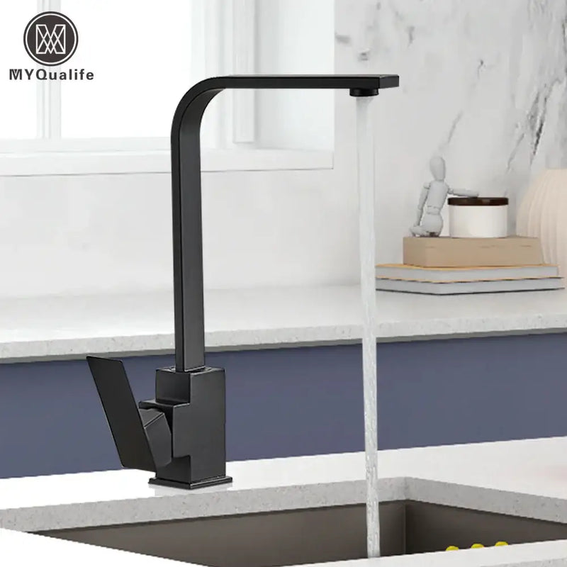 Modern matte black square kitchen faucet hot and cold mixer tap