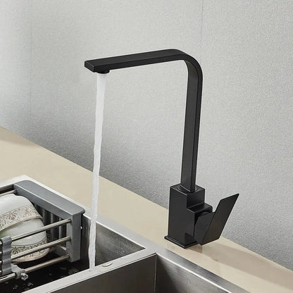 Modern matte black square kitchen faucet hot and cold mixer tap