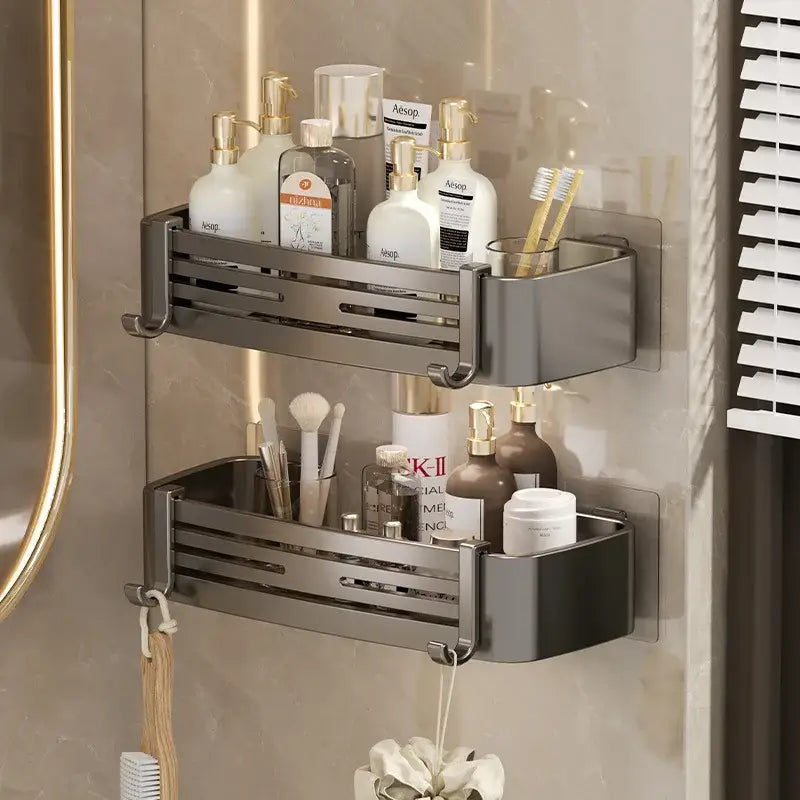 Modern matte black stainless steel corner shelf organizer bathroom storage