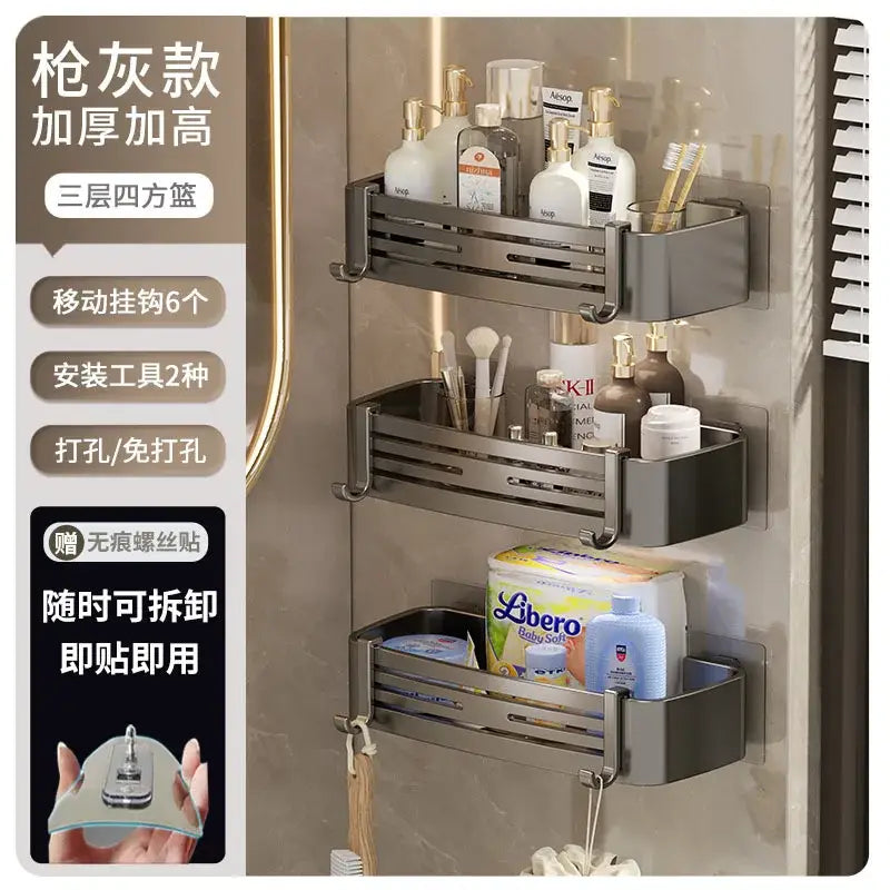 Modern matte black stainless steel corner shelf organizer bathroom storage
