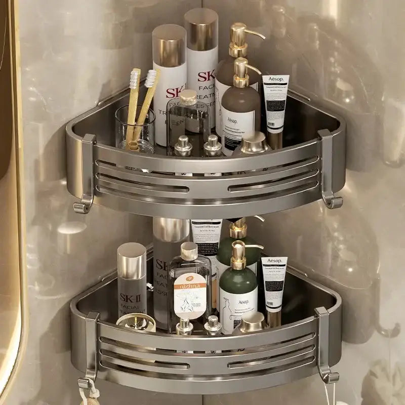 Modern matte black stainless steel corner shelf organizer bathroom storage