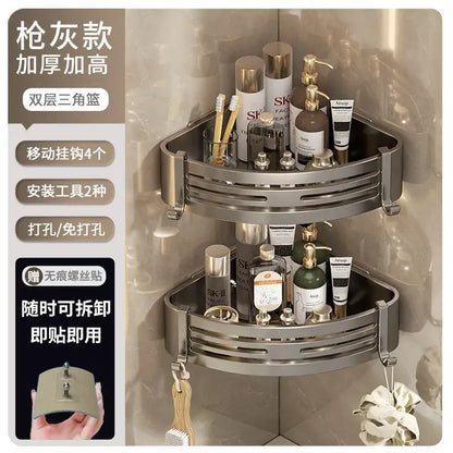 Modern matte black stainless steel corner shelf organizer bathroom storage