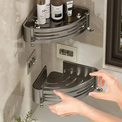Modern matte black stainless steel corner shelf organizer bathroom storage