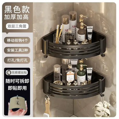 Modern matte black stainless steel corner shelf organizer bathroom storage