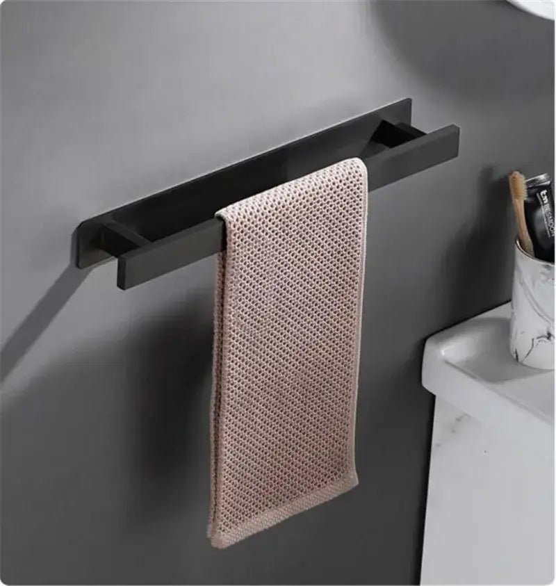 Modern matte black steel towel rack bathroom hanger