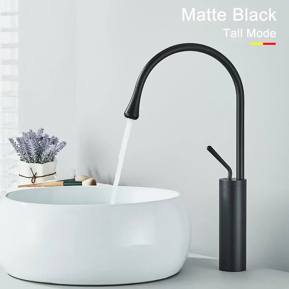 Modern matte black swivel waterfall basin faucet bathroom mixer