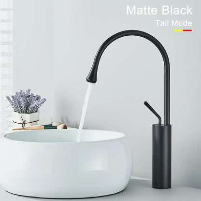 Modern matte black swivel waterfall basin faucet bathroom mixer