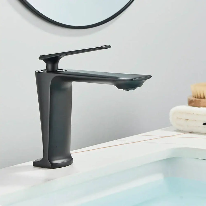 Modern matte black tall basin brass faucet bathroom sink tap
