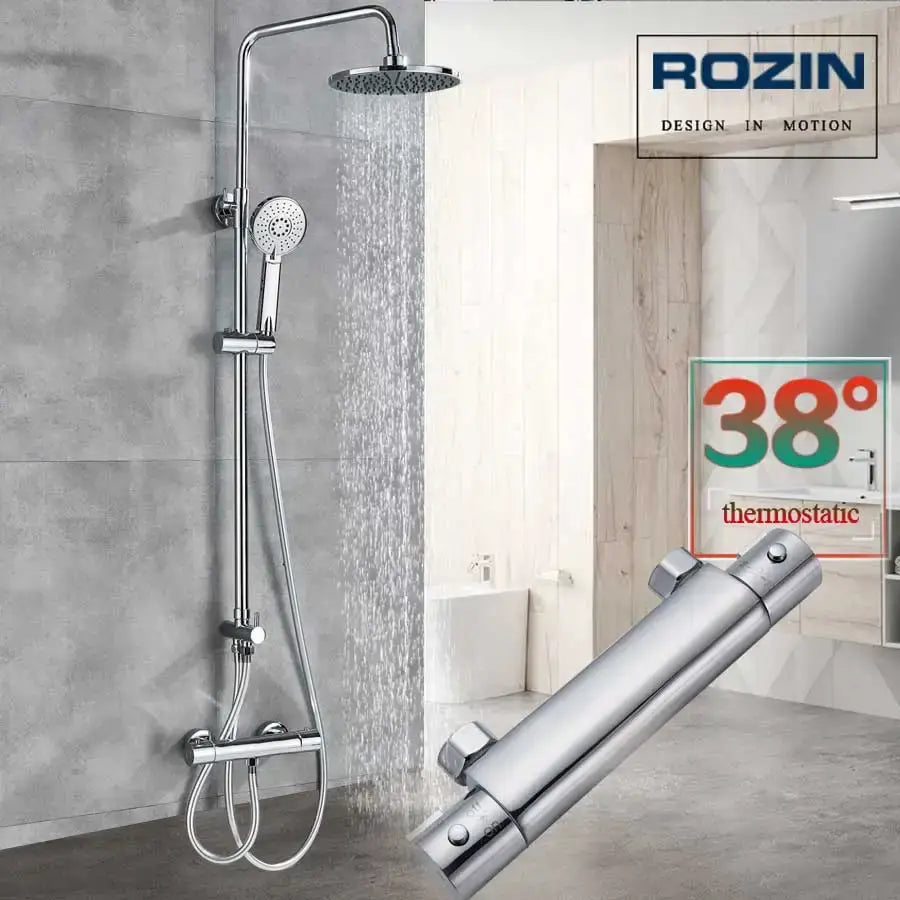 Modern matte black thermostatic shower faucet set bathroom rainfall
