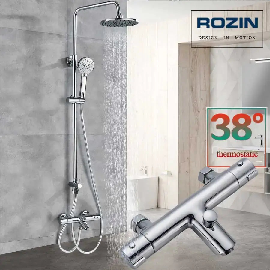 Modern matte black thermostatic shower faucet set bathroom rainfall