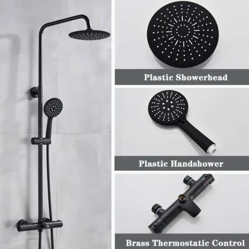 Modern matte black thermostatic shower faucet set bathroom rainfall head