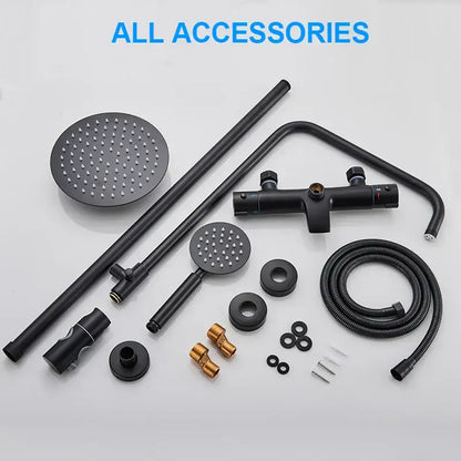Modern matte black thermostatic shower faucet set bathroom rainfall head