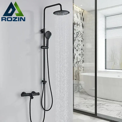 Modern matte black thermostatic shower faucet set bathroom rainfall