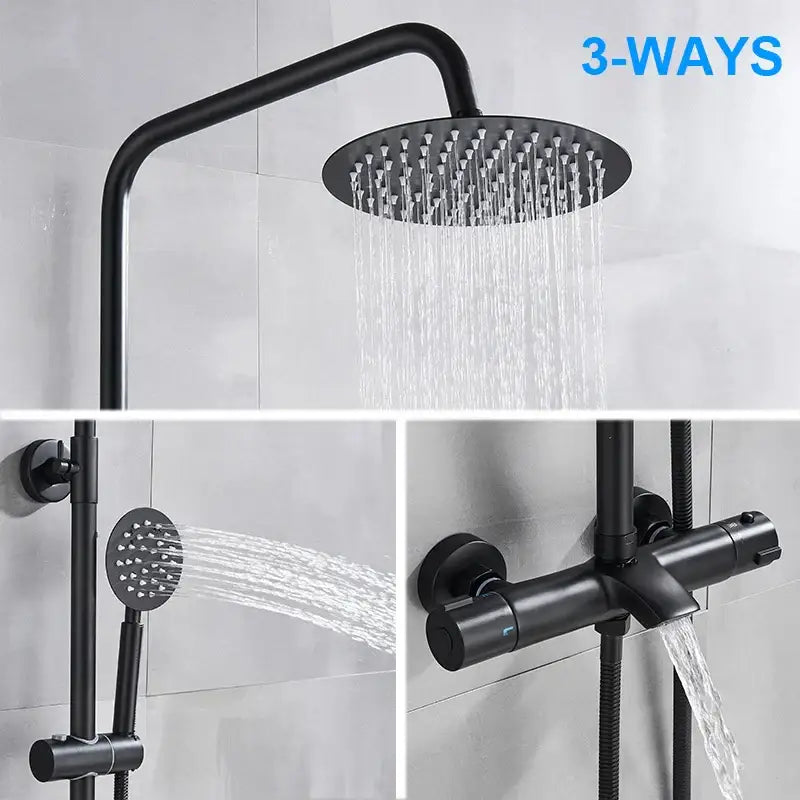Modern matte black thermostatic shower faucet set bathroom rainfall head