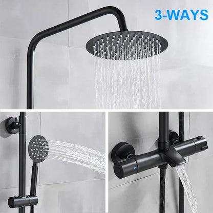 Modern matte black thermostatic shower faucet set bathroom rainfall head