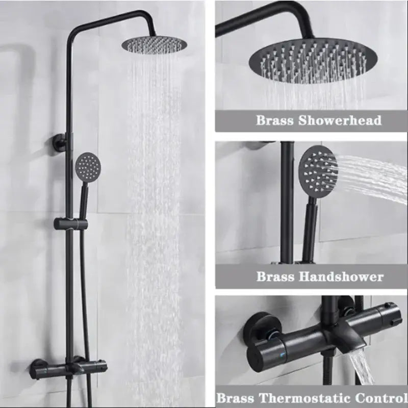 Modern matte black thermostatic shower faucet set bathroom rainfall head