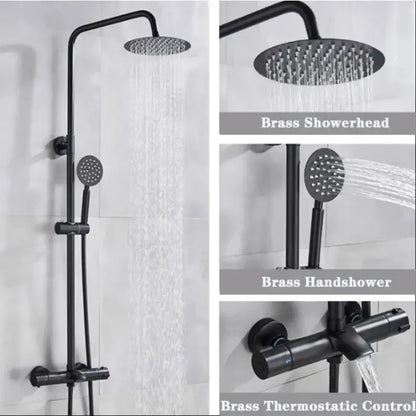 Modern matte black thermostatic shower faucet set bathroom rainfall head