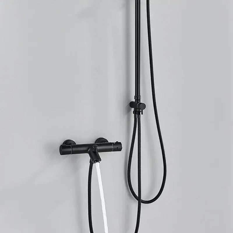 Modern matte black thermostatic shower faucet set bathroom rainfall