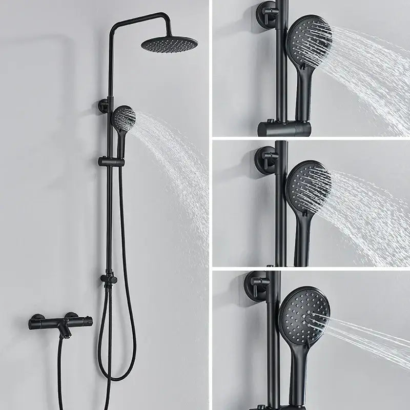 Modern matte black thermostatic shower faucet set bathroom rainfall
