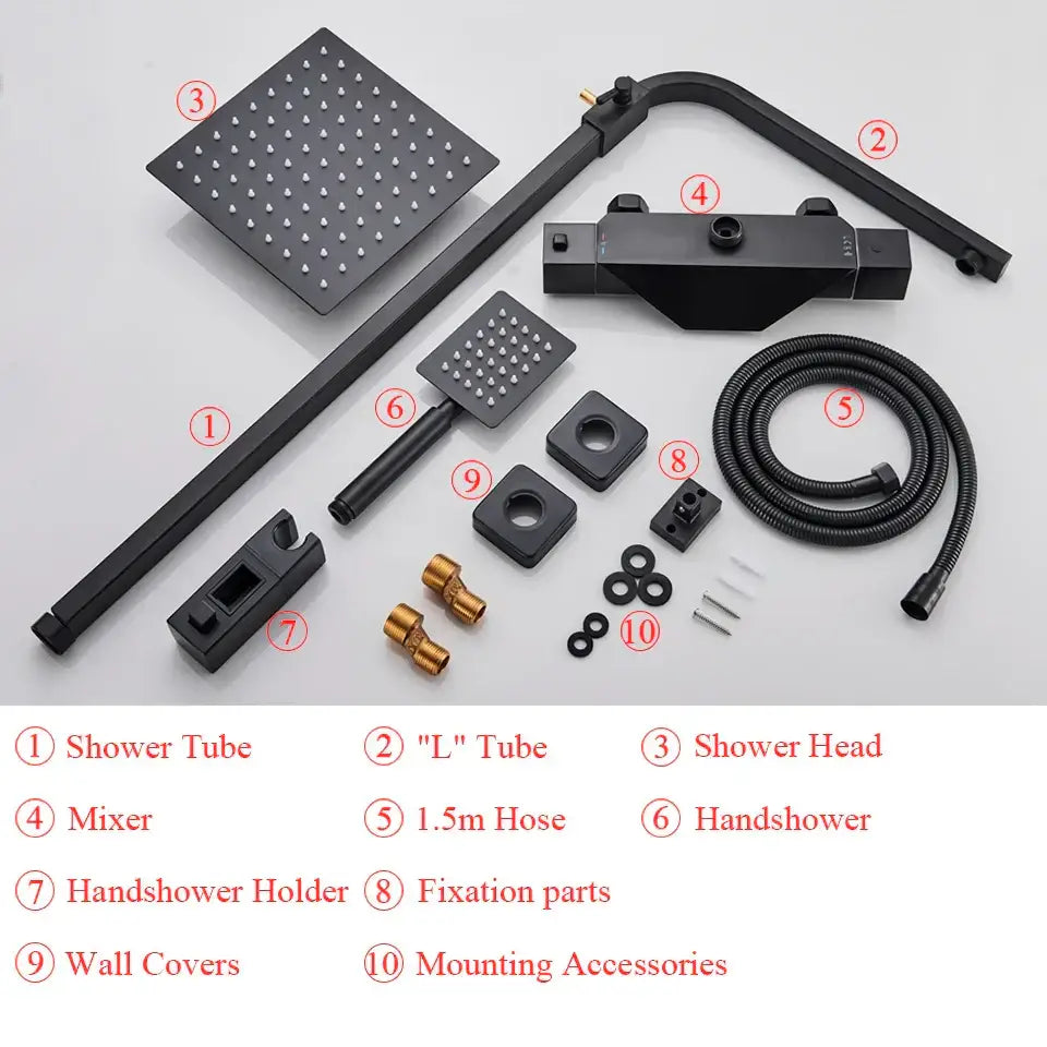 Modern matte black thermostatic shower faucet system for bathroom