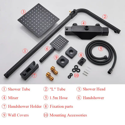 Modern matte black thermostatic shower faucet system for bathroom