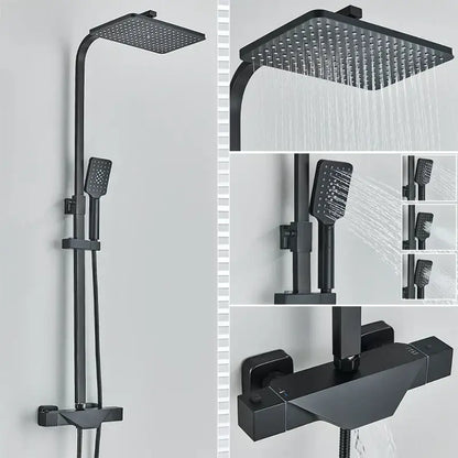 Modern matte black thermostatic shower faucet system for bathroom