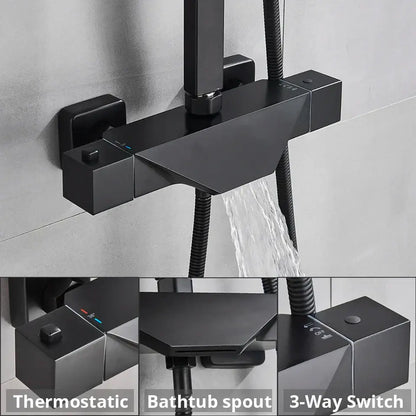Modern matte black thermostatic shower faucet system for bathroom