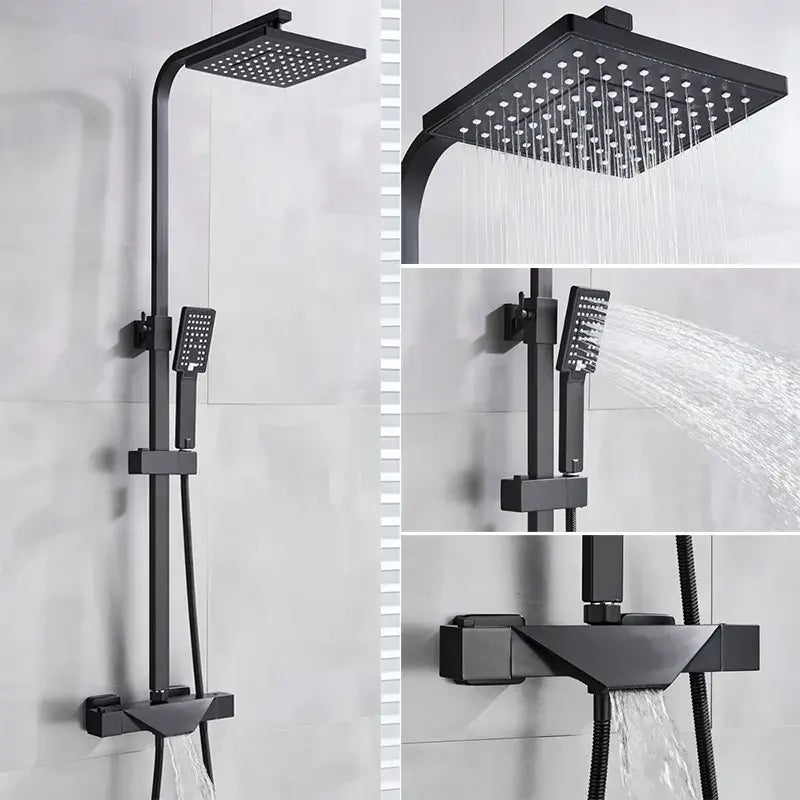 Modern matte black thermostatic shower faucet system for bathroom