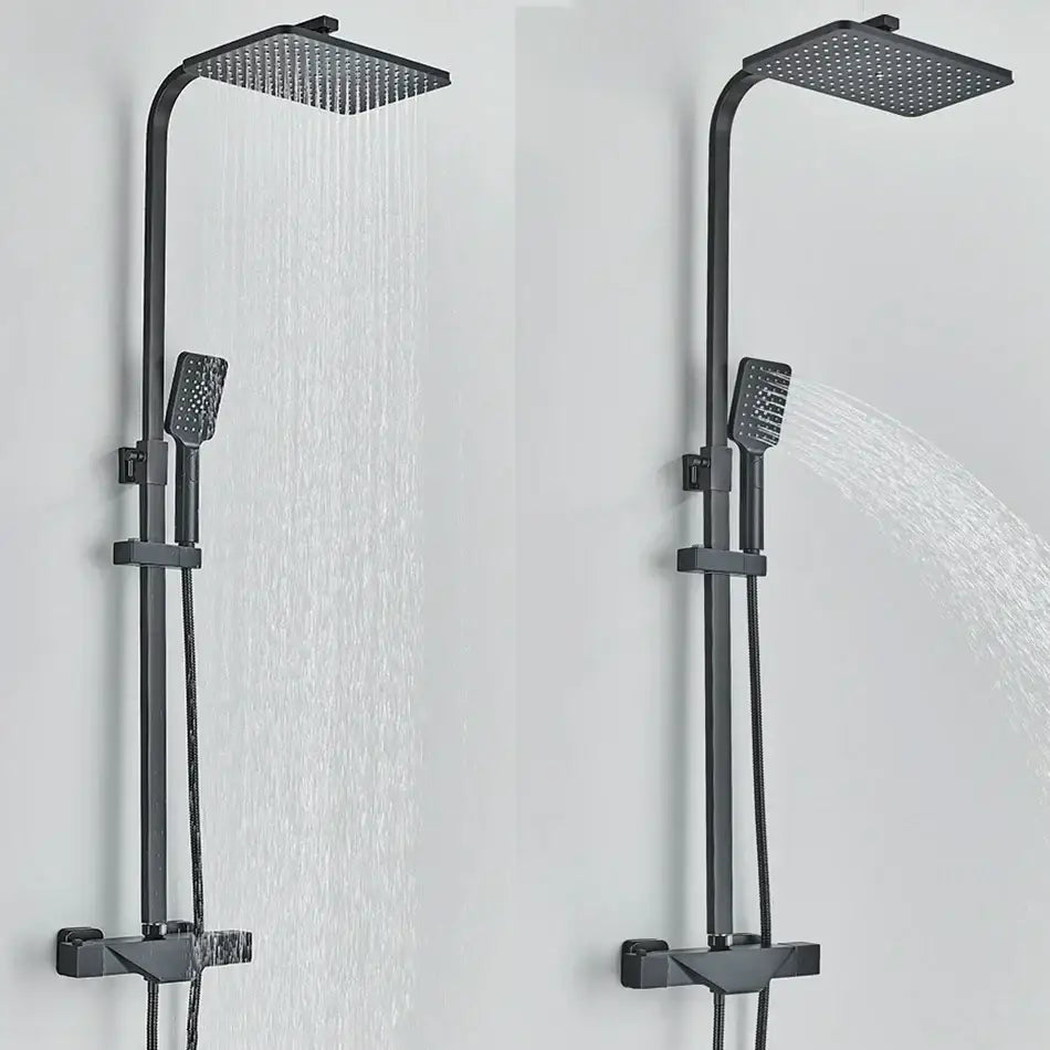 Modern matte black thermostatic shower faucet system for bathroom